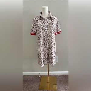 Hip-Hop Leopard Print Polo Dress with Red Accents Sz Small
